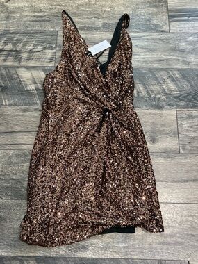 Astars Rose Gold Sequin Wrap Mini Dress